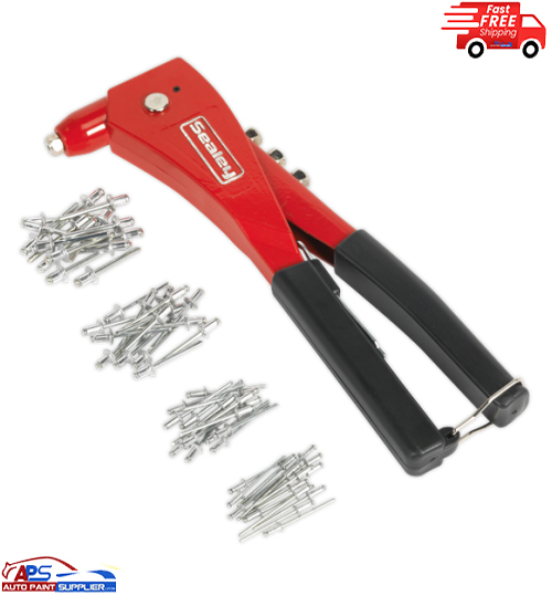 AK99 Sealey Heavy Duty Hand Pop Rivet Riveter Gun Plus 2.4mm,3mm,4mm,5mm Rivets
